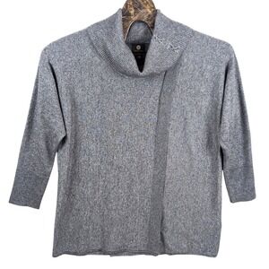 JM Collection Poncho Sweater Size‎ XL Faux Wrap Gray Cowl Neck Lace-Up Detail